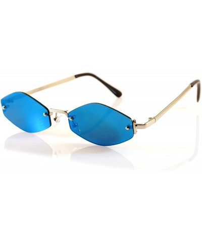 Oval Rimless Slim Diamond Hexagonal Tinted Mirrord Flat Lens Sunglasses A170 A175 - (A175) Silver Blue Rv - CY18DI3WDOR $27.48