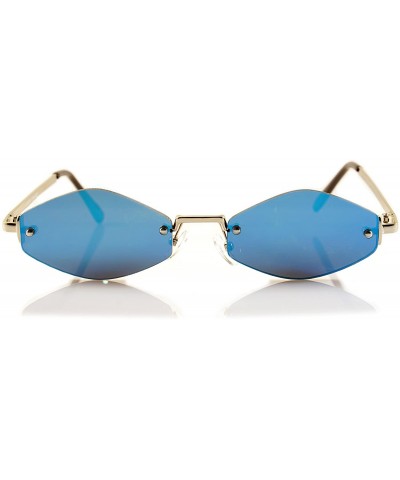 Oval Rimless Slim Diamond Hexagonal Tinted Mirrord Flat Lens Sunglasses A170 A175 - (A175) Silver Blue Rv - CY18DI3WDOR $24.77