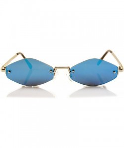 Oval Rimless Slim Diamond Hexagonal Tinted Mirrord Flat Lens Sunglasses A170 A175 - (A175) Silver Blue Rv - CY18DI3WDOR $24.77