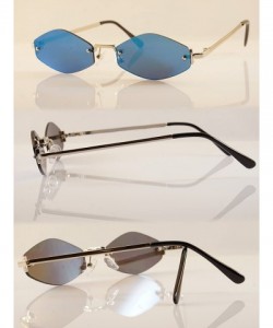 Oval Rimless Slim Diamond Hexagonal Tinted Mirrord Flat Lens Sunglasses A170 A175 - (A175) Silver Blue Rv - CY18DI3WDOR $24.77