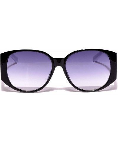 Round Women's Classic Round Sunglasses Plastic Frame - Black/White - CX18WKKXEK7 $11.22