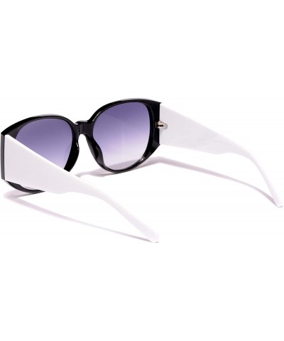 Round Women's Classic Round Sunglasses Plastic Frame - Black/White - CX18WKKXEK7 $11.22