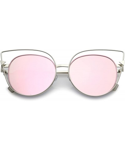 Cat Eye Oversize Open Metal Cat Eye Sunglasses With Arrow Accent And Pink Mirrored Flat Lens 57mm - CZ17XWL2MXD $24.96