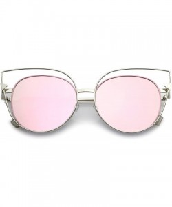 Cat Eye Oversize Open Metal Cat Eye Sunglasses With Arrow Accent And Pink Mirrored Flat Lens 57mm - CZ17XWL2MXD $8.91