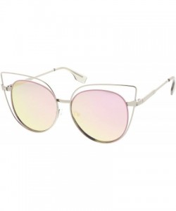 Cat Eye Oversize Open Metal Cat Eye Sunglasses With Arrow Accent And Pink Mirrored Flat Lens 57mm - CZ17XWL2MXD $8.91