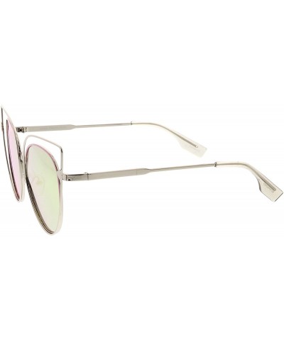 Cat Eye Oversize Open Metal Cat Eye Sunglasses With Arrow Accent And Pink Mirrored Flat Lens 57mm - CZ17XWL2MXD $8.91