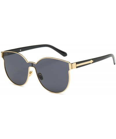 Round Integral Round Women Fashion Designer Sunglasses Metal Frame Colored Lens - 86036_c5_black_gold_smoke - CU12O8JWBFR $11.87