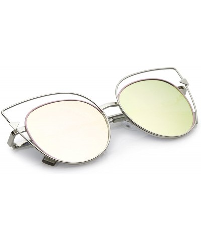 Cat Eye Oversize Open Metal Cat Eye Sunglasses With Arrow Accent And Pink Mirrored Flat Lens 57mm - CZ17XWL2MXD $8.91