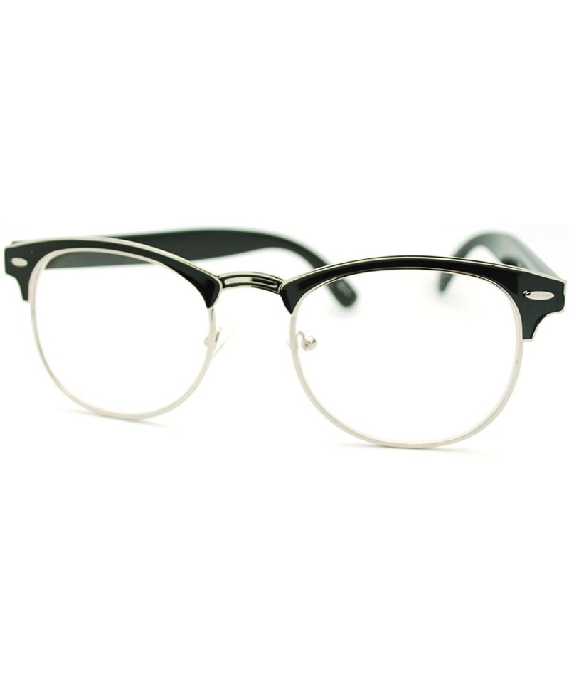 Wayfarer Round Keyhole Clear Lens Eyeglasses Womens Half Horn Rim Vintage Frame - Black - C611DIXKFD5 $8.86