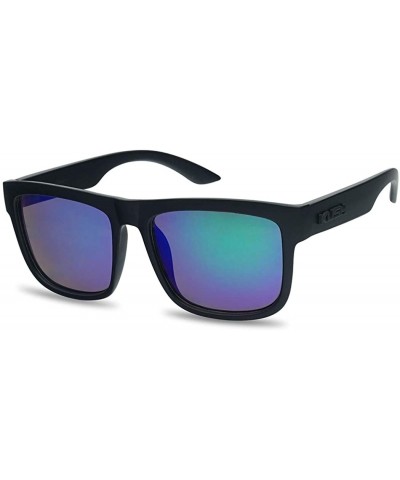 Oval Classic Square Transparent Frame Sunglasses Mirrored Retro Sport Fashion Shades - Black Frame - Midnight Green - C318U85...