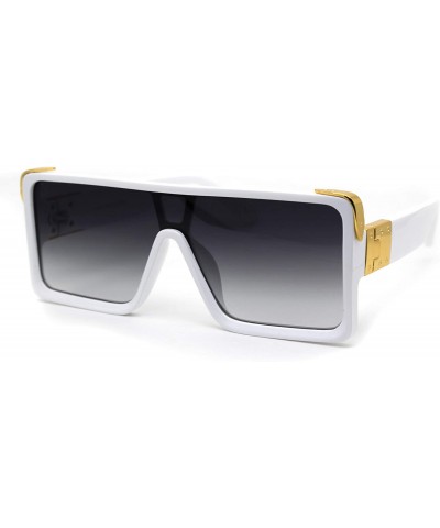 Shield Flat Top Shield Rectangle Mobster Plastic Sunglasses - White Smoke - CL193GRQ8NZ $29.53