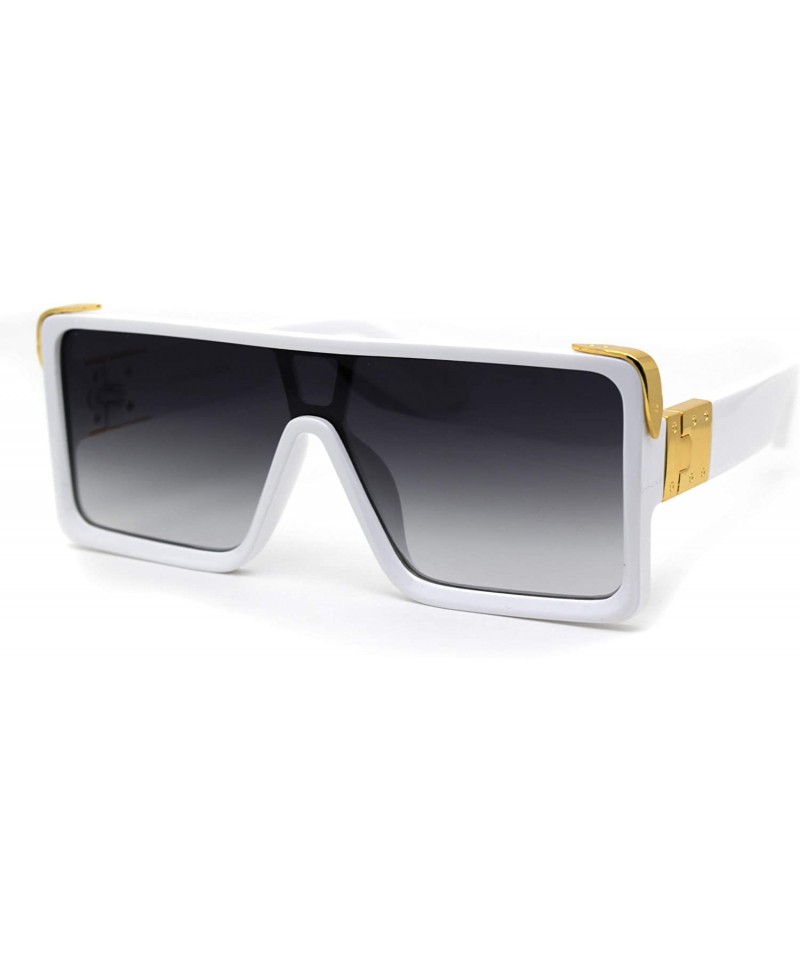 Shield Flat Top Shield Rectangle Mobster Plastic Sunglasses - White Smoke - CL193GRQ8NZ $15.12