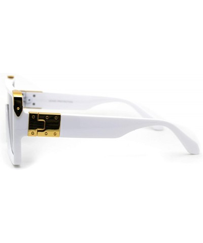 Shield Flat Top Shield Rectangle Mobster Plastic Sunglasses - White Smoke - CL193GRQ8NZ $15.12