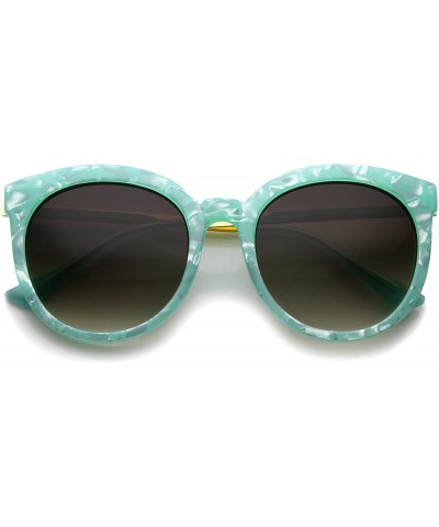 Oversized Womens High Fashion Oversized Marble Finish Metal Temple Round Sunglasses - Green-gold / Lavender - CN12EH19177 $25.41