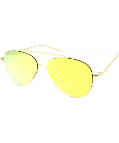 Aviator Mirrored Lens Aviator Sunglasses Metal Frame Unisex Fashion UV 400 - Gold (Yellow Mirror) - C918XG38QHY $8.89