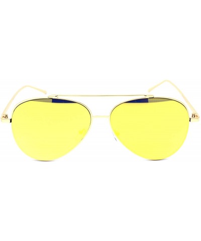 Aviator Mirrored Lens Aviator Sunglasses Metal Frame Unisex Fashion UV 400 - Gold (Yellow Mirror) - C918XG38QHY $8.89
