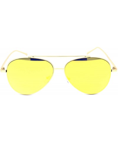 Aviator Mirrored Lens Aviator Sunglasses Metal Frame Unisex Fashion UV 400 - Gold (Yellow Mirror) - C918XG38QHY $8.89