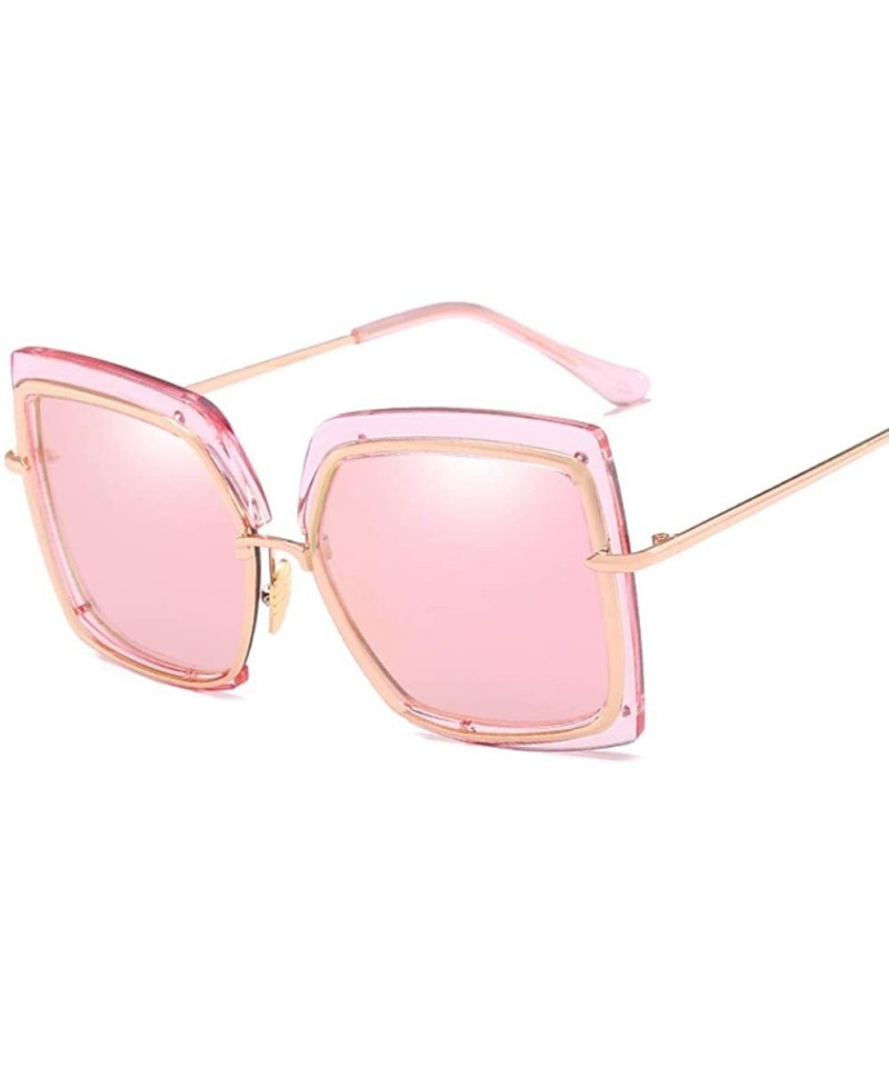 Oversized Sunglasses Metal Inner Ring Sunglasses Fashionable Half-frame Women's Anti-ultraviolet - D - CY18Q9E4LQD $32.42