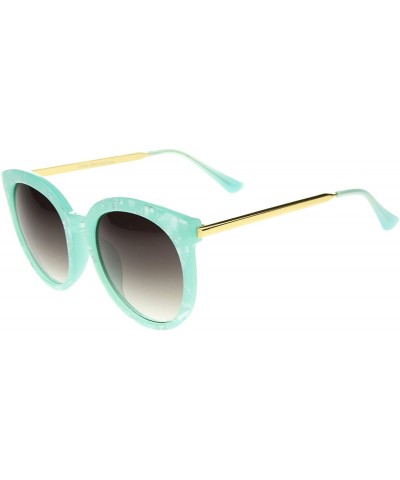 Oversized Womens High Fashion Oversized Marble Finish Metal Temple Round Sunglasses - Green-gold / Lavender - CN12EH19177 $14.05