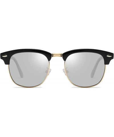 Aviator Polarized Sunglasses Semi Rimless Frame Classic Retro for Men Women - Black Silver - CD18XWDULAN $42.94