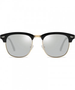 Aviator Polarized Sunglasses Semi Rimless Frame Classic Retro for Men Women - Black Silver - CD18XWDULAN $42.94
