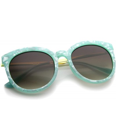 Oversized Womens High Fashion Oversized Marble Finish Metal Temple Round Sunglasses - Green-gold / Lavender - CN12EH19177 $14.05