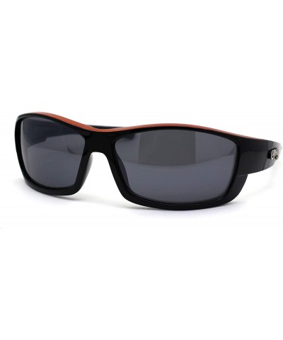 Rectangular Mens Biker Warparound Motorcycle Sunglasses - Shiny Black Orange - CD195E745D6 $14.91