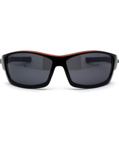 Rectangular Mens Biker Warparound Motorcycle Sunglasses - Shiny Black Orange - CD195E745D6 $14.91