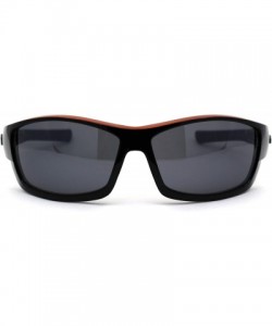 Rectangular Mens Biker Warparound Motorcycle Sunglasses - Shiny Black Orange - CD195E745D6 $14.91