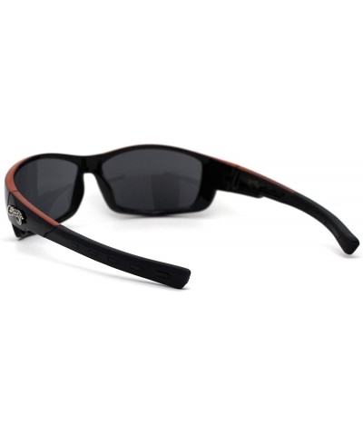 Rectangular Mens Biker Warparound Motorcycle Sunglasses - Shiny Black Orange - CD195E745D6 $14.91