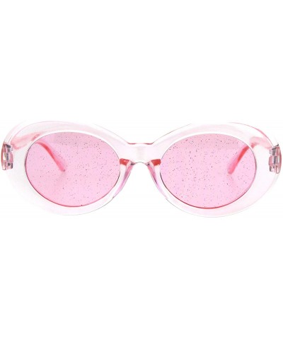 Oversized 70's Fashion Sunglasses Womens Vintage Oval Frame Glitter Lens - Pink (Pink) - C018IGHH9UL $8.24