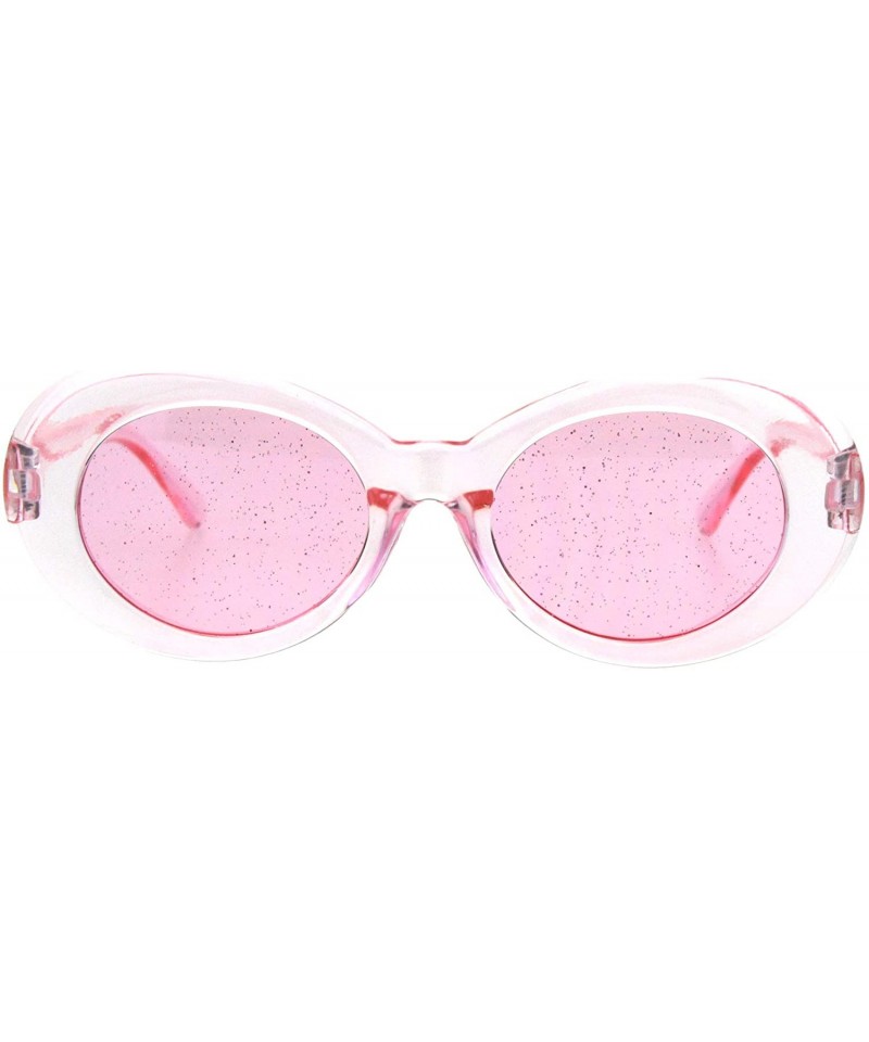 Oversized 70's Fashion Sunglasses Womens Vintage Oval Frame Glitter Lens - Pink (Pink) - C018IGHH9UL $8.24