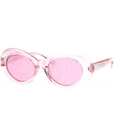 Oversized 70's Fashion Sunglasses Womens Vintage Oval Frame Glitter Lens - Pink (Pink) - C018IGHH9UL $8.24