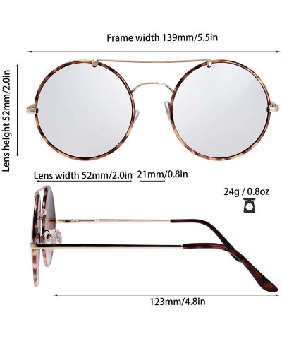 Oval Small Lightweight Round Flat Lens Sunglasses for Men Women Vintage Double Bridge Frame - Exquisite Packaging Box - CO195...