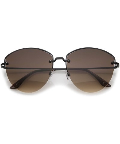 Rimless Modern Metal Nose Bridge Flat Lens Semi-Rimless Sunglasses 60mm - Black / Lavender - C51838RMIUQ $21.76