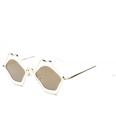 Goggle Women Retro Funky Metal Hipster Lips Shape Mirrored UV Protection Fashion Sunglasses - Peachgreen - CF18WU6GKMT $41.01