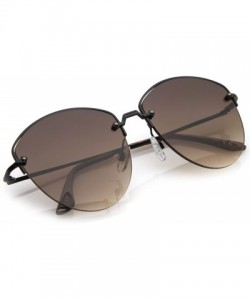 Rimless Modern Metal Nose Bridge Flat Lens Semi-Rimless Sunglasses 60mm - Black / Lavender - C51838RMIUQ $11.68
