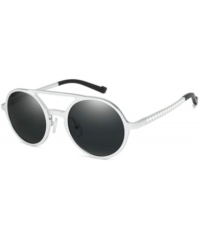 Round Men's Classic Sunglasses Aluminum Magnesium Sunglasses Retro Round Polarized Sunglasses - Silver C4 - CF1904URDEG $16.95