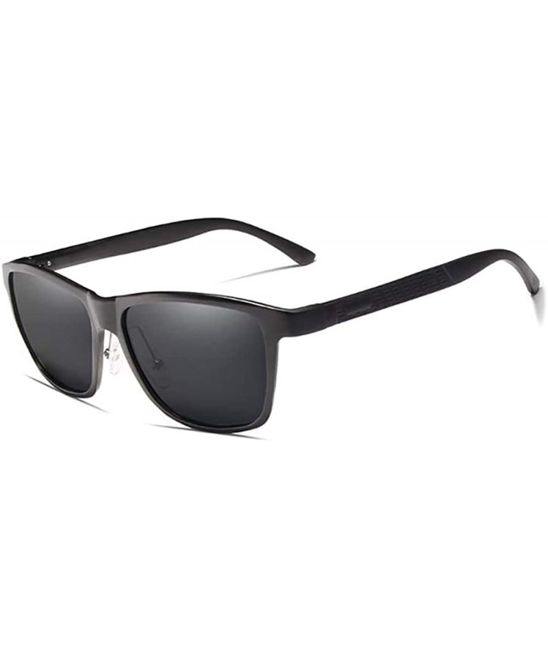 Square Genuine adjustable sunglasses square men polarized UV400 Ultra light Al-Mg - Black/Gray - C318SL4UAZG $24.21