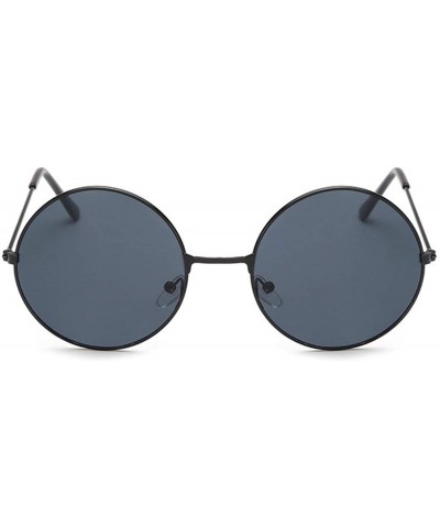 Round Retro Small Round Sunglasses Women Vintage Brand Shades Metal Sun Glasses Fashion Designer Lunette - Blackgray - C4198A...