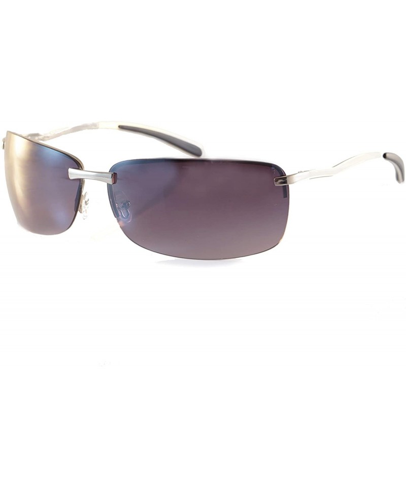 Rimless Men's Large Wide Rectangular Wrap Sunglasses Clear Eyewear Spring Hinge A221 - Silver Purple - CF18HCNCC8A $13.01