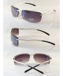Rimless Men's Large Wide Rectangular Wrap Sunglasses Clear Eyewear Spring Hinge A221 - Silver Purple - CF18HCNCC8A $13.01