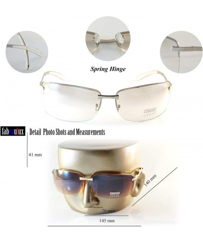 Rimless Men's Large Wide Rectangular Wrap Sunglasses Clear Eyewear Spring Hinge A221 - Silver Purple - CF18HCNCC8A $13.01