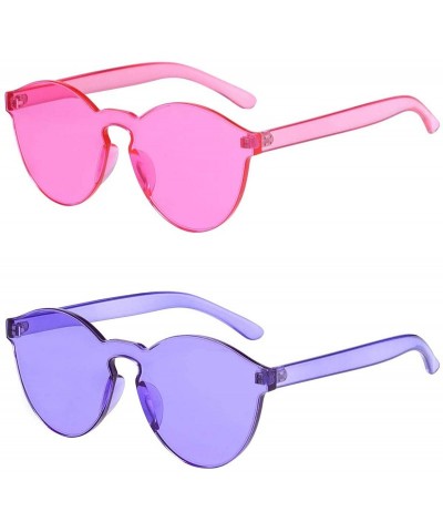 Goggle One Piece Rimless Sunglasses Transparent Candy Color Tinted Eyewear - Rose Red+purple - CQ180DDUCRU $23.93