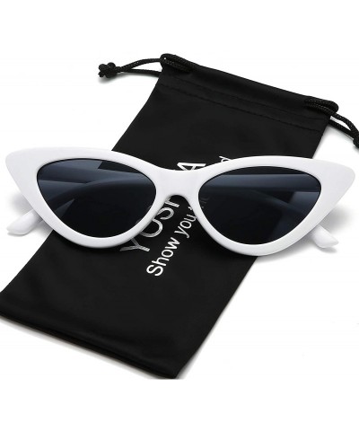 Round Retro Vintage Narrow Cat Eye Sunglasses for Women Clout Goggles Plastic Frame - Leoaprd Grey + White Grey - C318RLKKDRX...