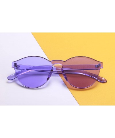 Goggle One Piece Rimless Sunglasses Transparent Candy Color Tinted Eyewear - Rose Red+purple - CQ180DDUCRU $13.68