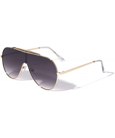 Shield Flat Top Round Shield One Piece Aviator Sunglasses - Smoke Gold - C7196KSUW2U $12.67