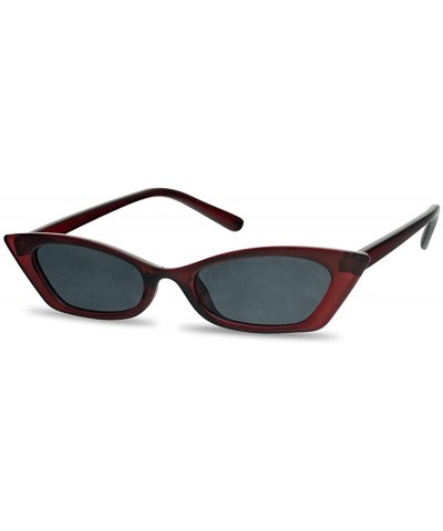 Oval Semi Squared Pointed Cat Eye Small Narrow Formal Sunglasses for Women - Black - Burgundy - Pink and White Frame - CF18GO...
