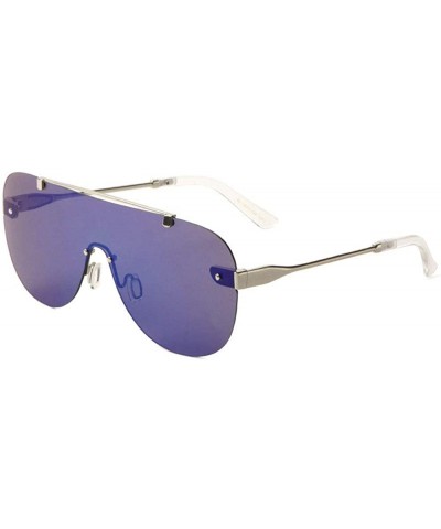 Aviator Color Mirror Rimless One Piece Shield Lens Dot Stud Modern Aviator Sunglasses - Blue - C9190ISWKYM $11.20