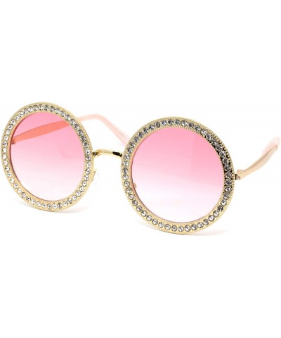 Round Womens Rhinestone Studded Round Circle Lens Hippie Sunglasses - Gold Pink Smoke - CB18WRMAMTA $25.59